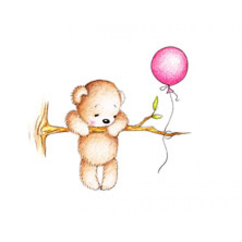 teddy bear hanging from balloons